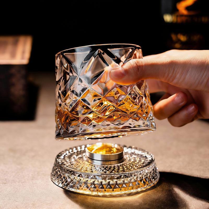 * Luxury Crystal Tumbler, Star-Cut Rotating Whiskey Glass, Elegant Drinking Experience